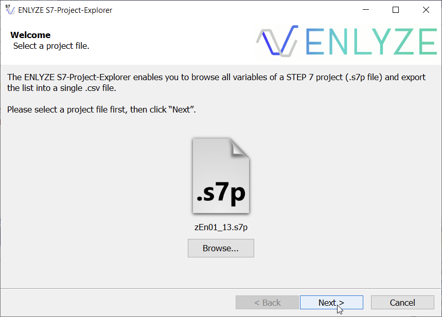 S7-Project Explorer GUI Step 1: Selecting a project file